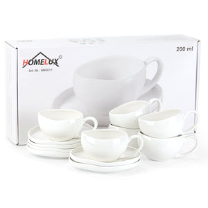 6-teiliges Keramik Cappuccinotassen Set mit Untertassen (200ml), gewelltes Design, Weiß/Creme, spülmaschinen- & mikrowellenfest