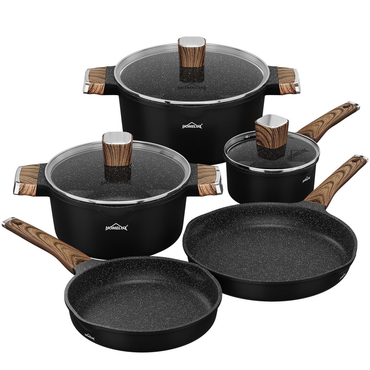 HOMELUX Topf-Set 8-teiliges Induktions-Topfset aus Aluminiumguss mit Deckeln