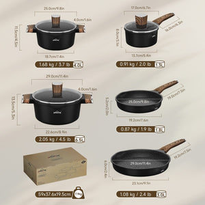 HOMELUX Topf-Set 8-teiliges Induktions-Topfset aus Aluminiumguss mit Deckeln