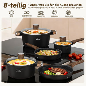 HOMELUX Topf-Set 8-teiliges Induktions-Topfset aus Aluminiumguss mit Deckeln