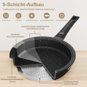 HOMELUX Kochgeschirr-Set 10-teilig, induktionsgeeignetes stapelbares Topfset für alle Herdarten, backofengeeignet, schwarz