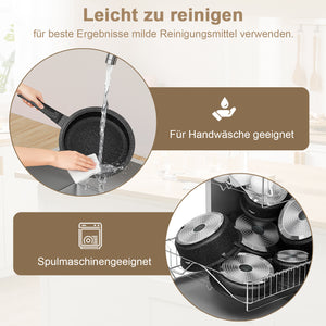 HOMELUX Kochgeschirr-Set 10-teilig, induktionsgeeignetes stapelbares Topfset für alle Herdarten, backofengeeignet, schwarz