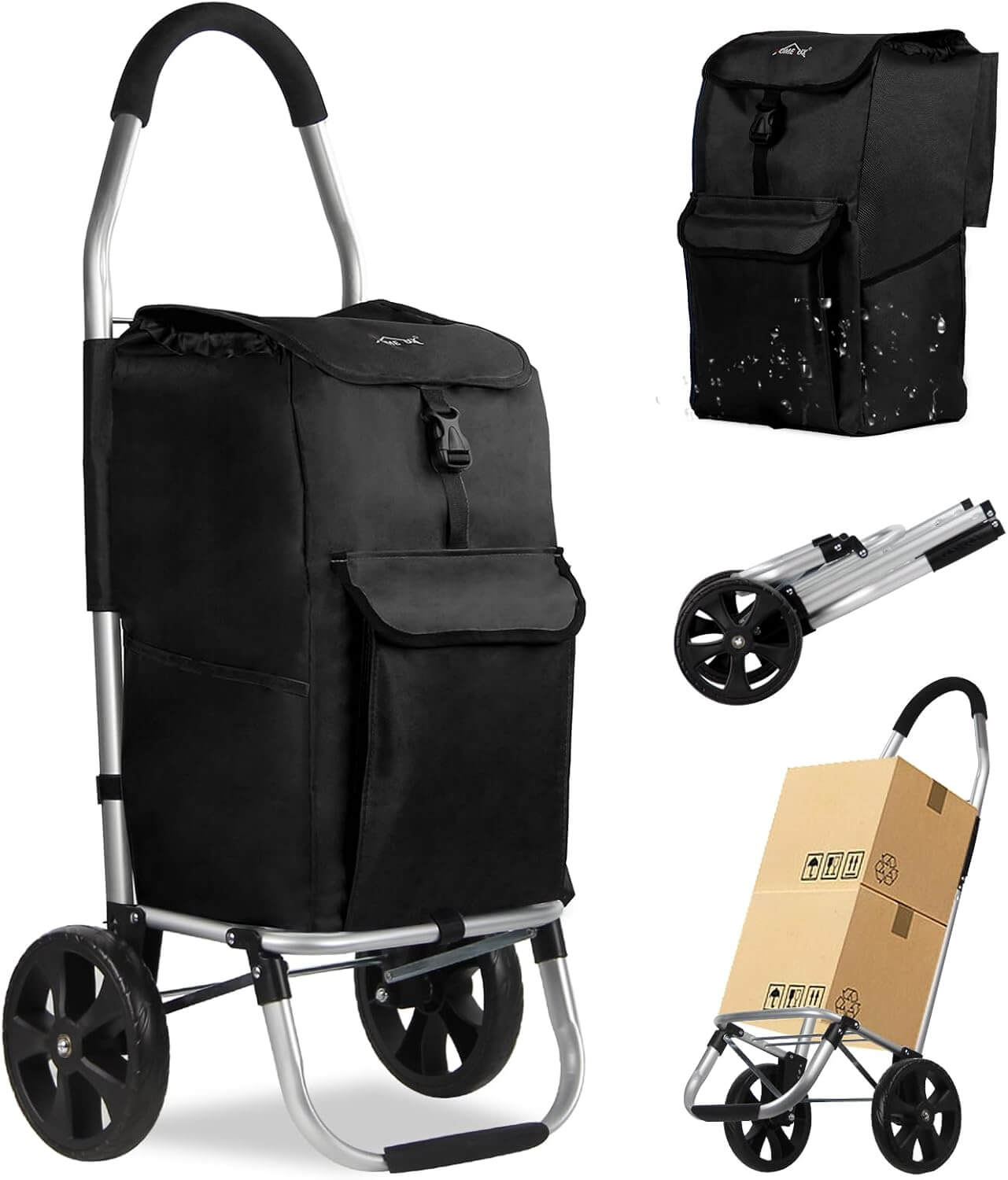 HOMELUX Einkaufstrolley Stabiler, klappbarer mit 41 L Kapazität, multifunktionalem Handwagen, Rollen und abnehmbarer Tasche
