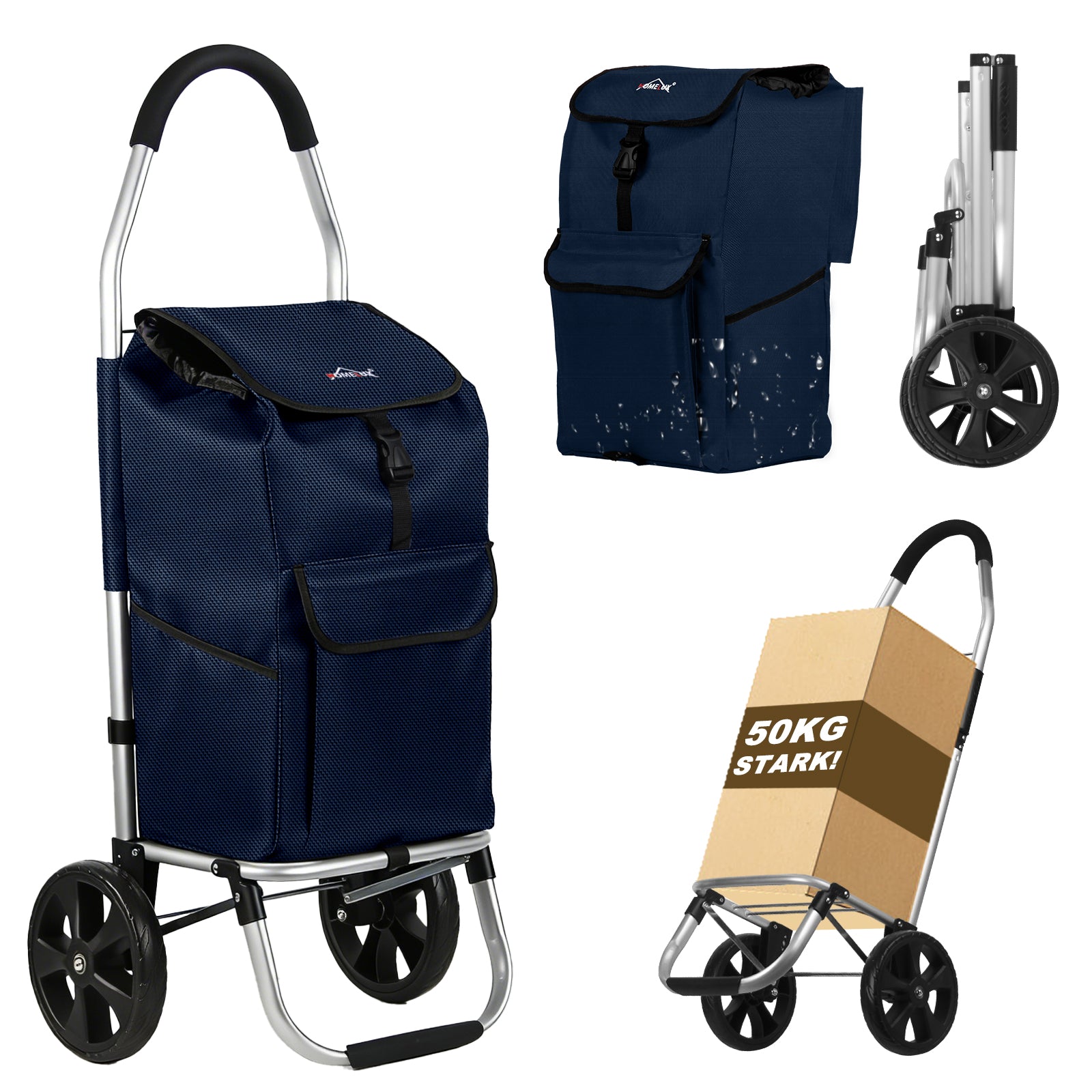 HOMELUX Einkaufstrolley Stabiler, klappbarer mit 41 L Kapazität, multifunktionalem Handwagen, Rollen und abnehmbarer Tasche