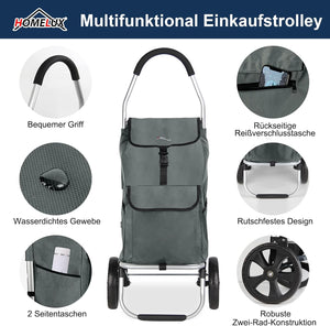 HOMELUX Einkaufstrolley Stabiler, klappbarer mit 41 L Kapazität, multifunktionalem Handwagen, Rollen und abnehmbarer Tasche