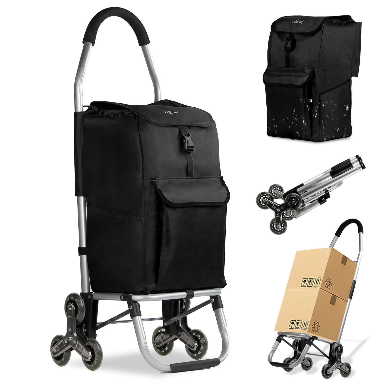 HOMELUX Einkaufstrolley, klappbar, stabil, 41 L Kapazität, multifunktional, Handwagen mit Rollen, abnehmbare Tasche, dreieckige Räder