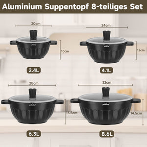 HOMELUX Topf-Set 8-tlg Kochtopf Set Induktions 20-32 cm, PFOA-fre Töpfe Set mit Deckel