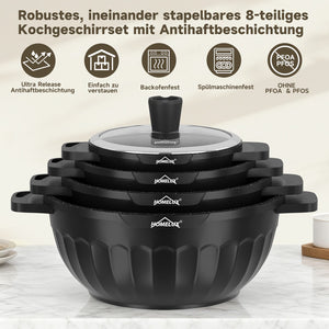 HOMELUX Topf-Set 8-tlg Kochtopf Set Induktions 20-32 cm, PFOA-fre Töpfe Set mit Deckel