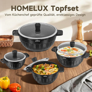 HOMELUX Topf-Set 8-tlg Kochtopf Set Induktions 20-32 cm, PFOA-fre Töpfe Set mit Deckel