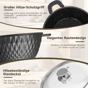 HOMELUX Aluguss Kochtopfset 8-teilig Induktion, Antihaft Topfset mit Glasdeckel, 20-32 cm, PFOA-frei