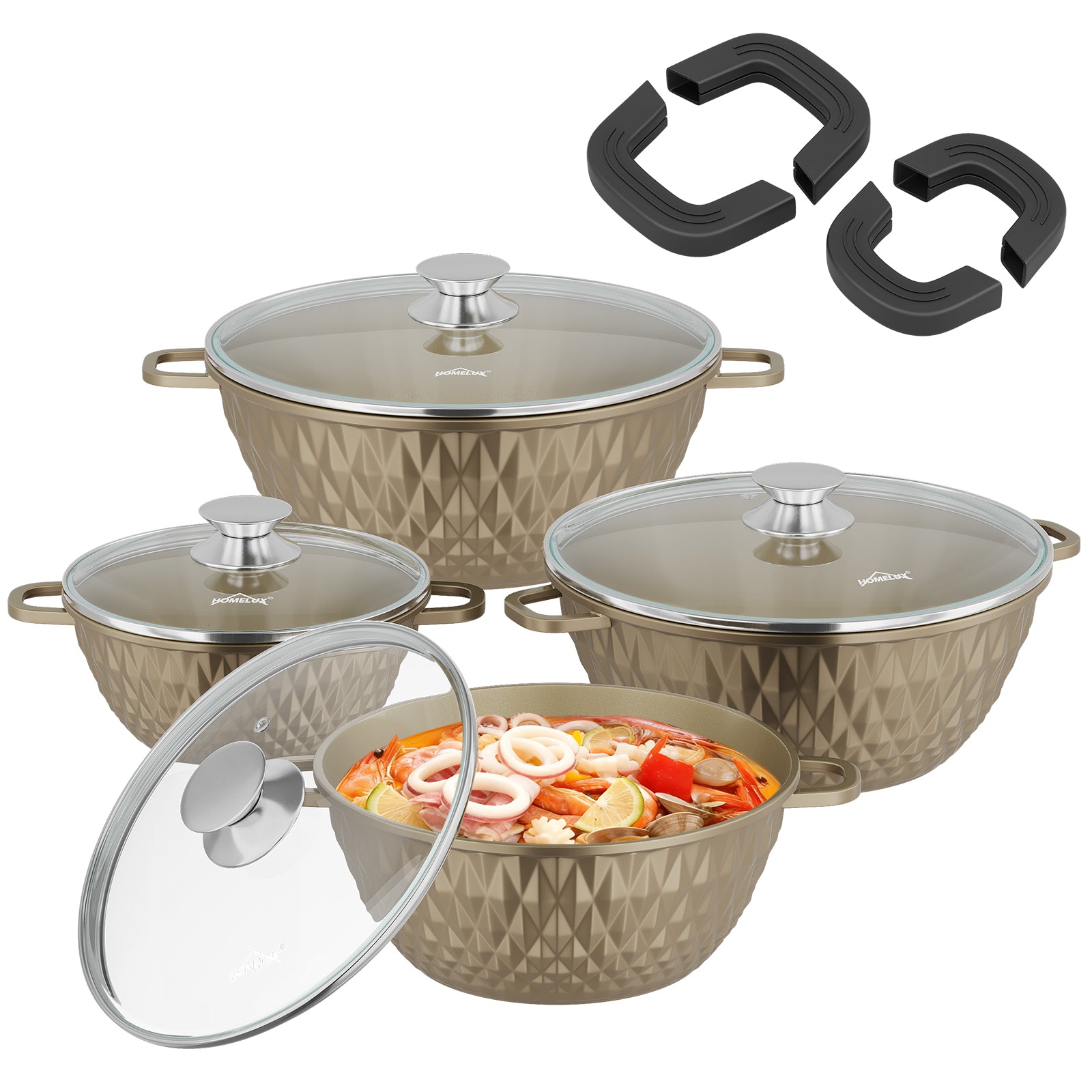 HOMELUX Aluguss Kochtopfset 8-teilig Induktion, Antihaft Topfset mit Glasdeckel, 20-32 cm, PFOA-frei