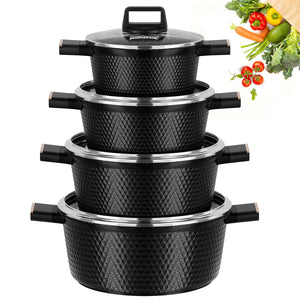 HOMELUX Kochtopf-Set, 8-teilig, mit Diamant-Struktur und Induktionsboden
