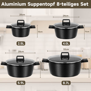 HOMELUX Kochtopf-Set, 8-teilig, mit Diamant-Struktur und Induktionsboden