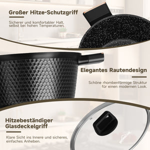 HOMELUX Kochtopf-Set, 8-teilig, mit Diamant-Struktur und Induktionsboden