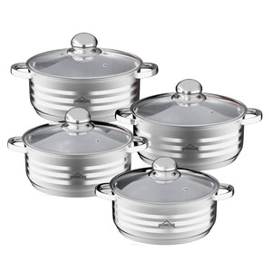 8-piece cooking pot set induction Homelux glass lid Dishwasher safe Compatible with all types of stoves Durable construction classic design 