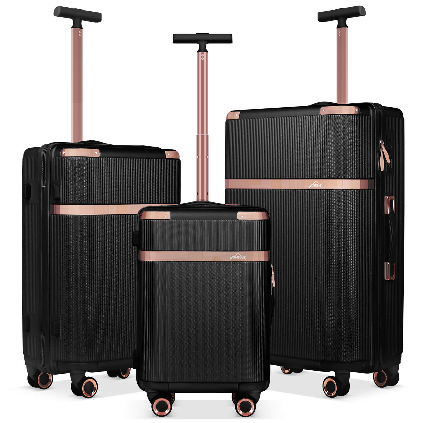 3-teiliges Reisekoffer-Set aus ABS-Hartschale: Leichter Rollkoffer-Trolley in M-L-XL