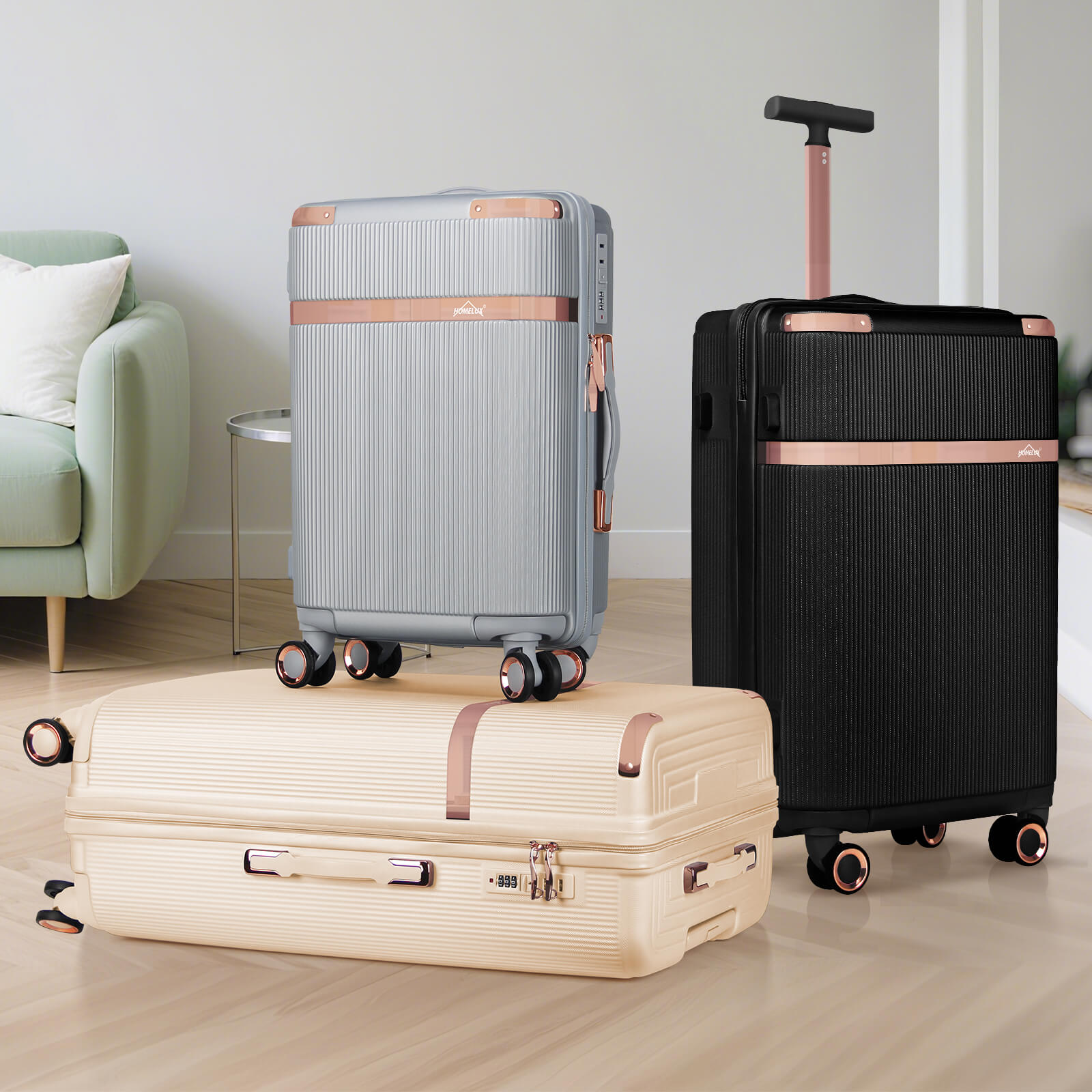 3-teiliges Reisekoffer-Set aus ABS-Hartschale: Leichter Rollkoffer-Trolley in M-L-XL