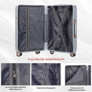 3-teiliges Reisekoffer-Set aus ABS-Hartschale: Leichter Rollkoffer-Trolley in M-L-XL