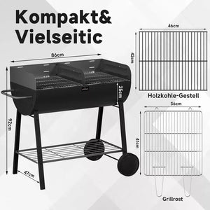 Großer Standgrill mit 3-fach höhenverstellbarem Rost