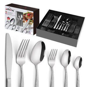 HOMELUX 72-teiliges Besteckset für 12 Personen aus Edelstahl, gehämmertes Design, hochglanzpoliert, spülmaschinenfest