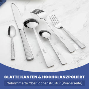 HOMELUX 72-teiliges Besteckset für 12 Personen aus Edelstahl, gehämmertes Design, hochglanzpoliert, spülmaschinenfest