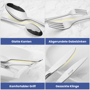 Homelux 72-teiliges Besteckset für 12 Personen, Edelstahl rostfrei, spülmaschinenfest, hochglanzpoliertes Tafelbesteck in Box