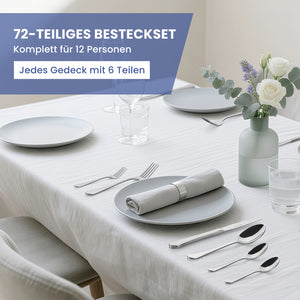 Homelux 72-teiliges Besteckset für 12 Personen, Edelstahl rostfrei, spülmaschinenfest, hochglanzpoliertes Tafelbesteck in Box