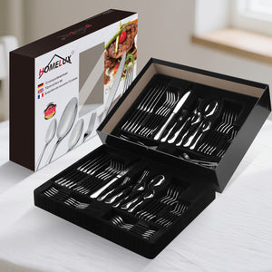 Homelux 72-teiliges Besteckset für 12 Personen, Edelstahl rostfrei, spülmaschinenfest, hochglanzpoliertes Tafelbesteck in Box