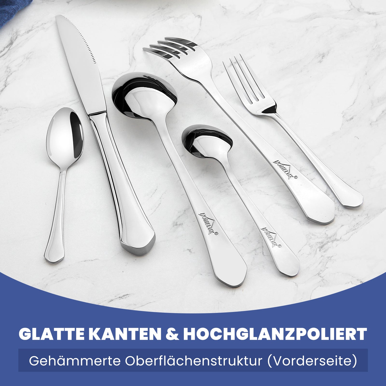 Homelux 72-teiliges Besteckset für 12 Personen, Edelstahl rostfrei, spülmaschinenfest, hochglanzpoliertes Tafelbesteck in Box