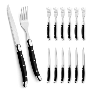 HOMELUX 12-teiliges Steakbesteck für 6 Personen, Edelstahl Besteckset mit schwarzen Griffen & edler Geschenkbox