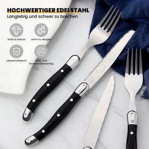 HOMELUX 12-teiliges Steakbesteck für 6 Personen, Edelstahl Besteckset mit schwarzen Griffen & edler Geschenkbox