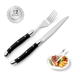 HOMELUX 12-teiliges Steakbesteck für 6 Personen, Edelstahl Besteckset mit schwarzen Griffen & edler Geschenkbox