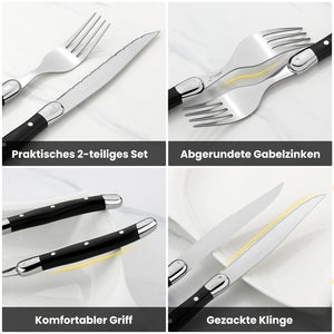 HOMELUX 12-teiliges Steakbesteck für 6 Personen, Edelstahl Besteckset mit schwarzen Griffen & edler Geschenkbox