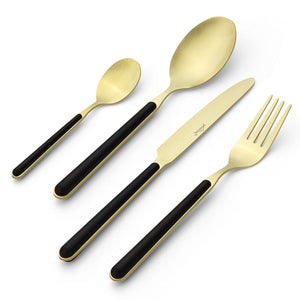 Besteckset 24-teilig für 6 Personen, Edelstahl-Besteck in Schwarz-Gold matt, spülmaschinengeeignet, inklusive Geschenkbox