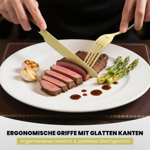 Besteckset 24-teilig für 6 Personen, Edelstahl-Besteck in Schwarz-Gold matt, spülmaschinengeeignet, inklusive Geschenkbox