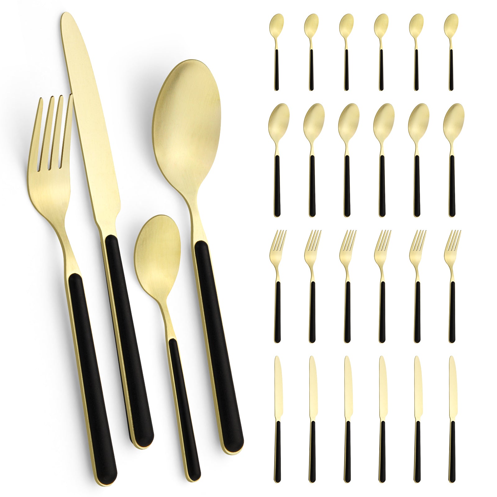 HOMELUX 24-teiliges Besteckset für 6 Personen, Edelstahl Tafelbesteck Schwarz-Gold, spülmaschinenfest, mit Geschenkbox
