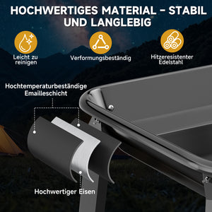 Holzkohle Grillwagen mit Drehspieß, Edelstahlrost, 5 Höhenstufen. Mobiler BBQ Grill mit 2 Holzablagen & Rädern