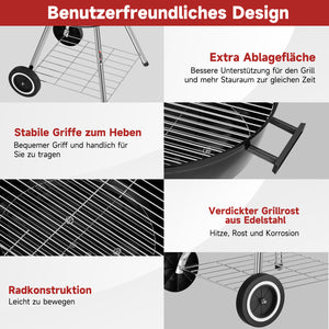 HOMELUX Holzkohlegrill,Ø 44cm Kugelgrill mit Deckel Grillfäche, Barbecue Smoker, BBQ Grill mit Einstellbarer Luftzufuhr & Ascheschale