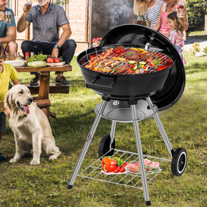 HOMELUX Holzkohlegrill,Ø 44cm Kugelgrill mit Deckel Grillfäche, Barbecue Smoker, BBQ Grill mit Einstellbarer Luftzufuhr & Ascheschale