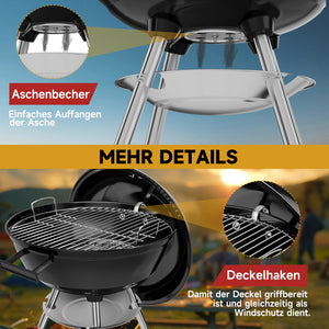 HOMELUX Holzkohlegrill,Ø 44cm Kugelgrill mit Deckel Grillfäche, Barbecue Smoker, BBQ Grill mit Einstellbarer Luftzufuhr & Ascheschale