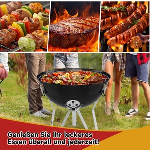Tragbarer Holzkohle Kugelgrill Ø36cm, emaillierter Campinggrill Tischgrill für Balkon, Picknick & Outdoor