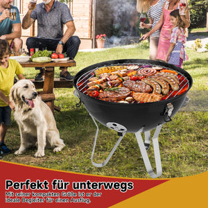 Tragbarer Holzkohle Kugelgrill Ø36cm, emaillierter Campinggrill Tischgrill für Balkon, Picknick & Outdoor