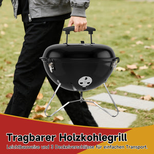 Tragbarer Holzkohle Kugelgrill Ø36cm, emaillierter Campinggrill Tischgrill für Balkon, Picknick & Outdoor