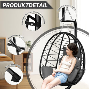 HOMELUX Hanging Chair with Frame Hammock Hanging Chair with Cushion Swing Max. 150 kg, Grey
