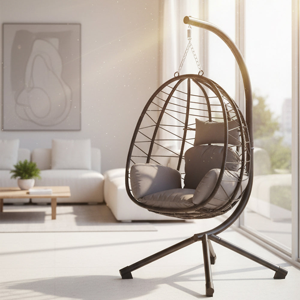 HOMELUX Hängesessel mit Gestell Hängematte Hängestuhl mit Kissen Schaukel Max. 130 kg, Grau