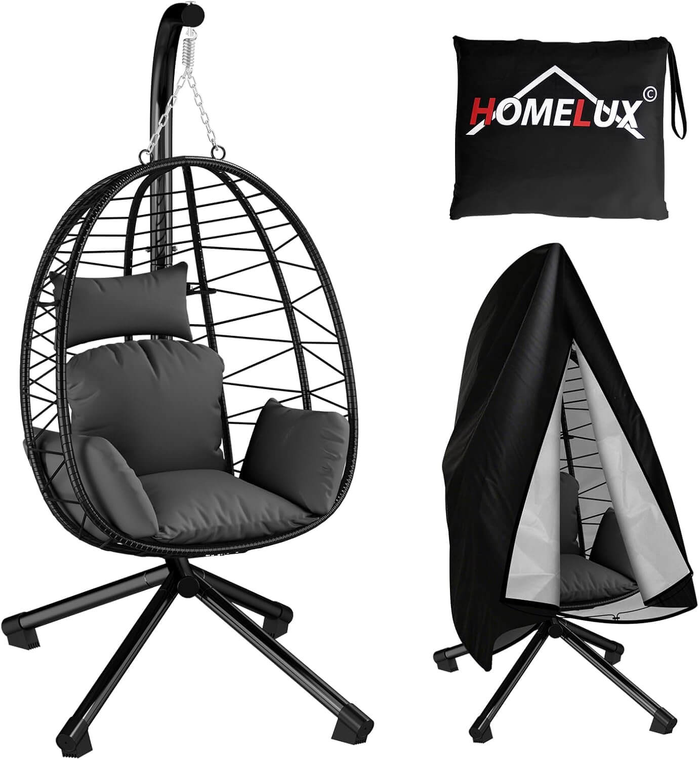 HOMELUX Hängematte mit Gestell, Abdeckung, Hängesessel, Hängeschaukel, Schaukel Outdoor&Indoor, Max. 130 kg (Hängesessel mit Abdeckung)