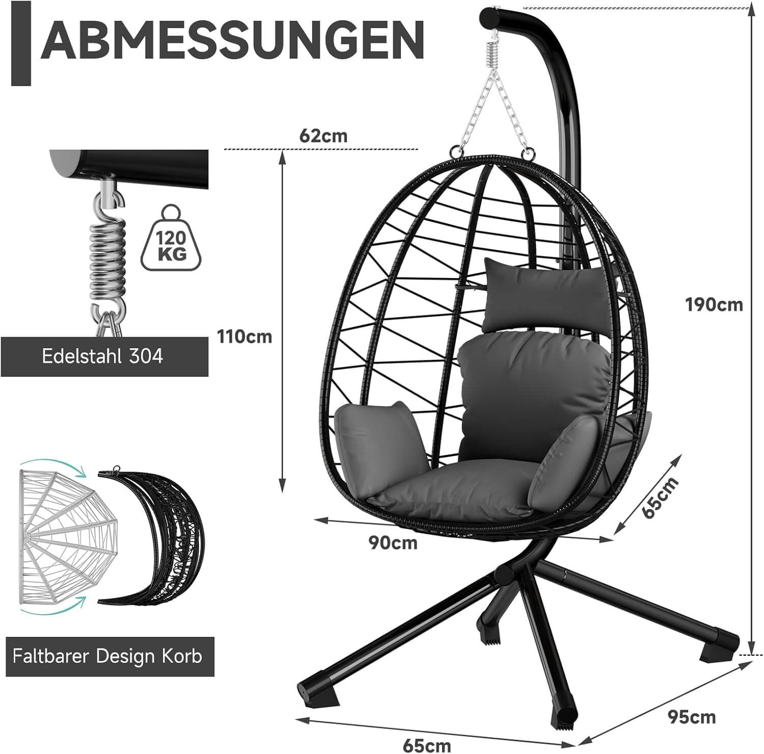 HOMELUX Hängematte mit Gestell, Abdeckung, Hängesessel, Hängeschaukel, Schaukel Outdoor&Indoor, Max. 150 kg (Hängesessel mit Abdeckung)