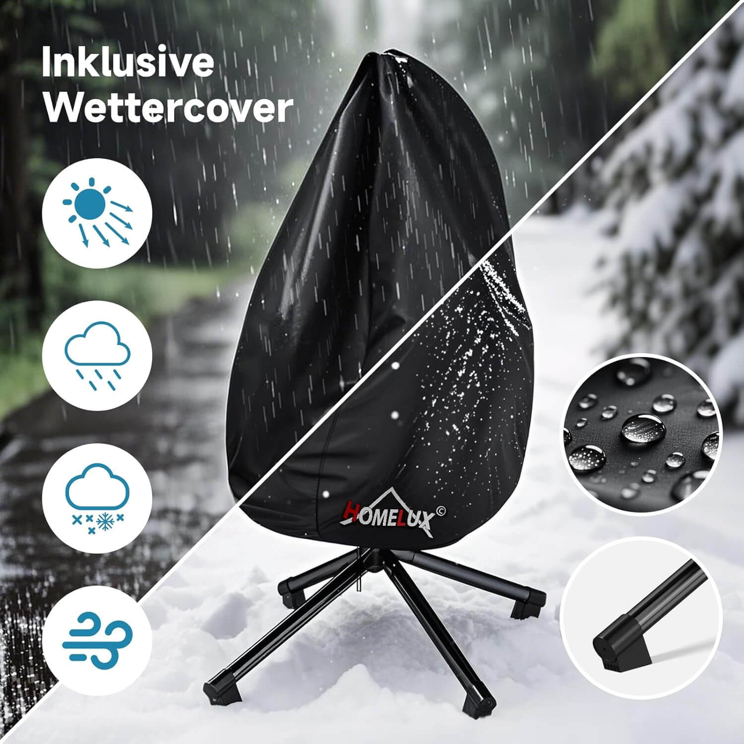 HOMELUX Hängematte mit Gestell, Abdeckung, Hängesessel, Hängeschaukel, Schaukel Outdoor&Indoor, Max. 130 kg (Hängesessel mit Abdeckung)