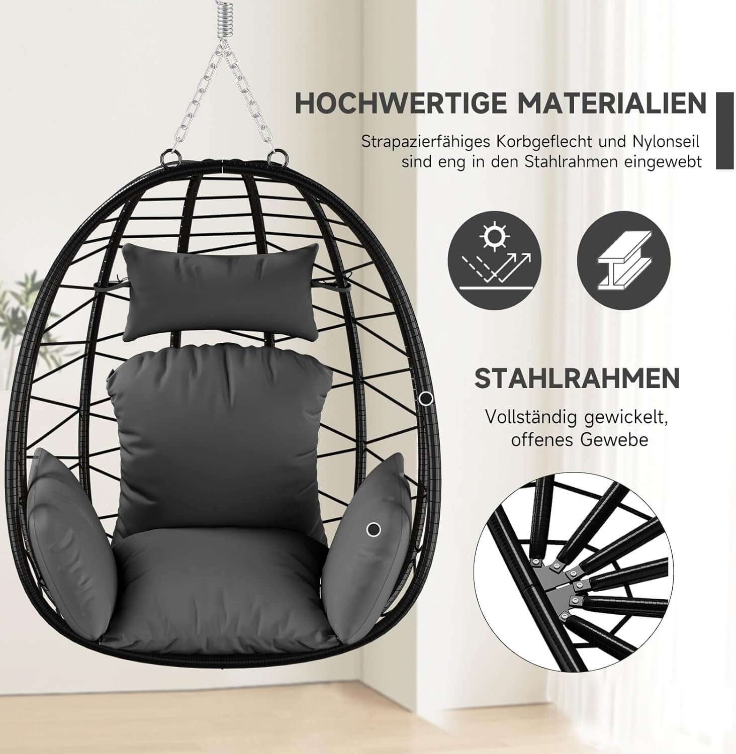 HOMELUX Hängematte mit Gestell, Abdeckung, Hängesessel, Hängeschaukel, Schaukel Outdoor&Indoor, Max. 150 kg (Hängesessel mit Abdeckung)