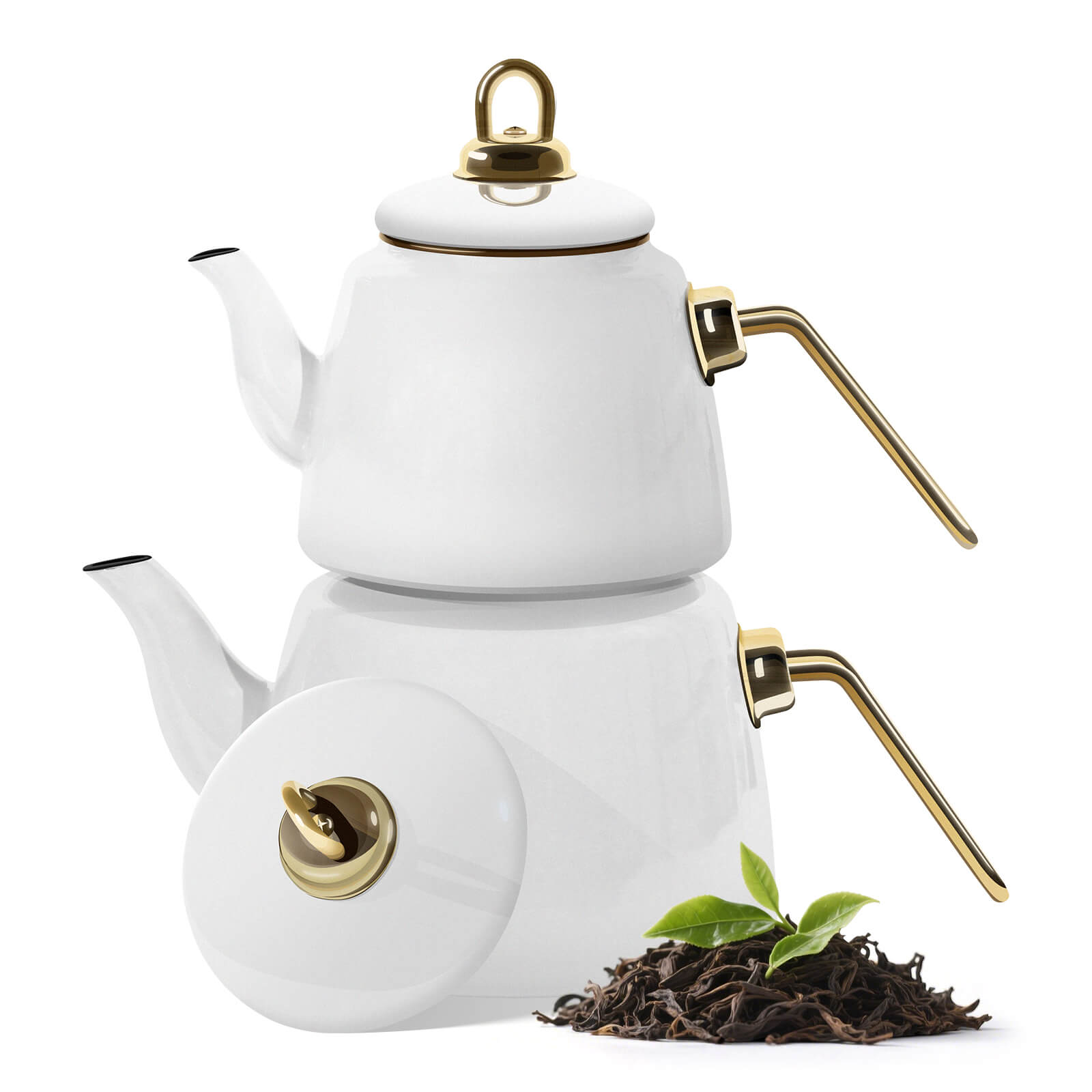 Homelux Türkische Teekanne 2L+1L, Emaille Wasserkessel Set, Induktionsgeeignet, Teekocher für alle Herdarten